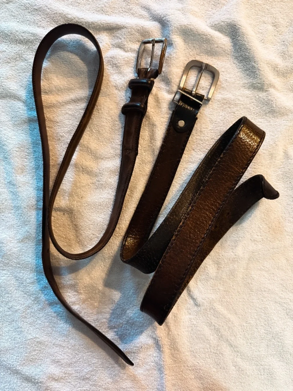 2 Vintage Brown Leather Men's Belts, both 34-ish